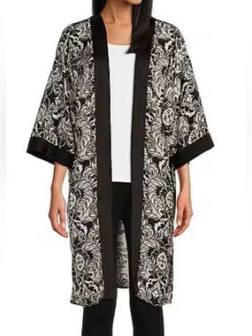 NEW Plus Size 2X Slim Factor Investments Black White Floral Kimono Cardigan $99